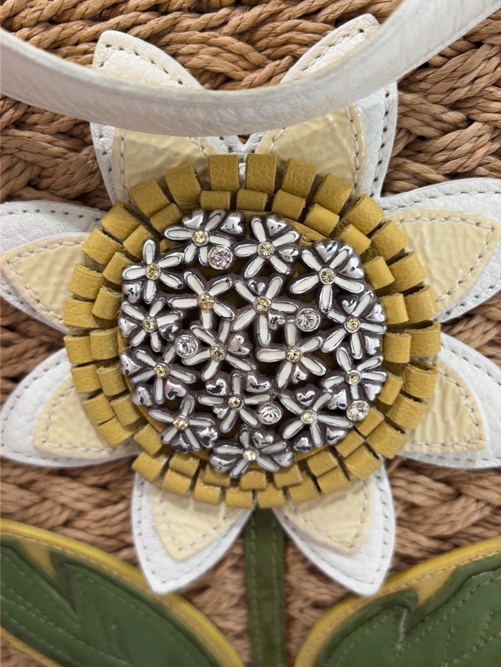 Brighton Straw Tote with Yellow Sunflower and White Handles - Picture 3 of 4
